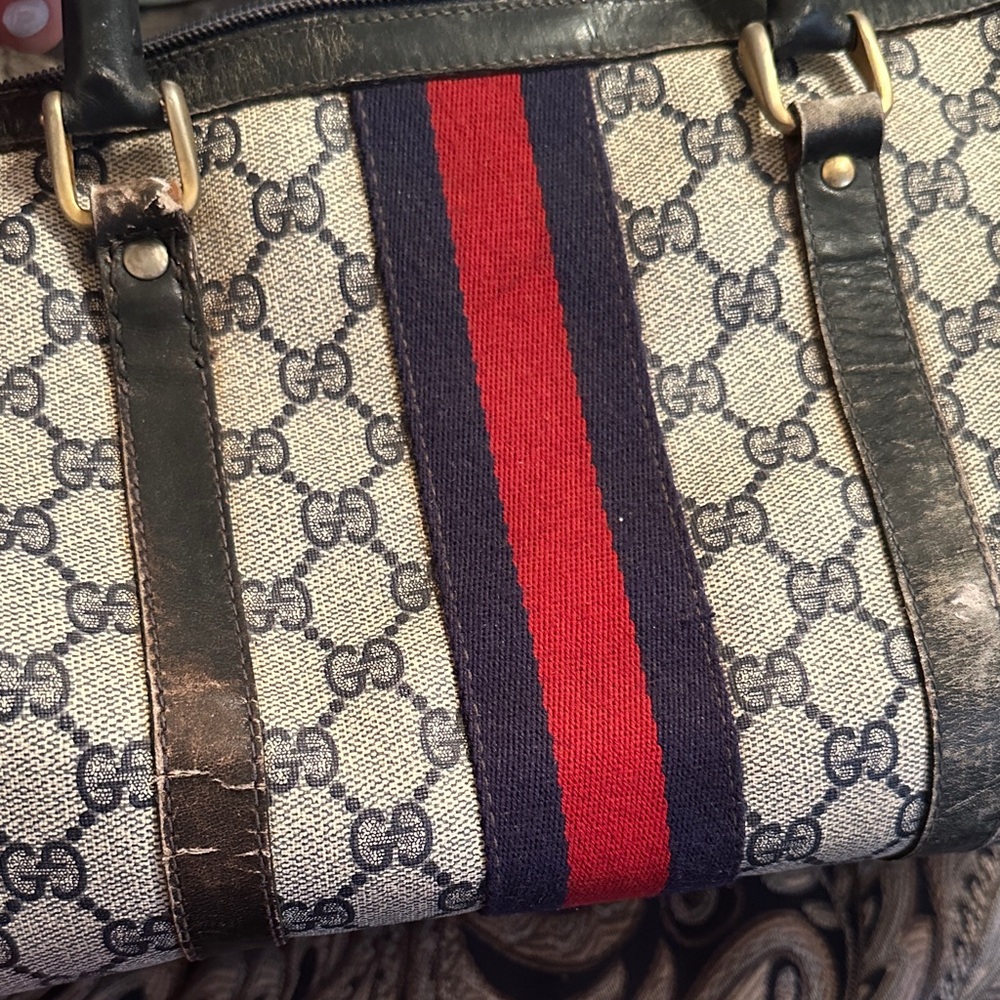 Gucci Beige Monogram Tote with Red and Navy Stripe - Picture 12 of 12